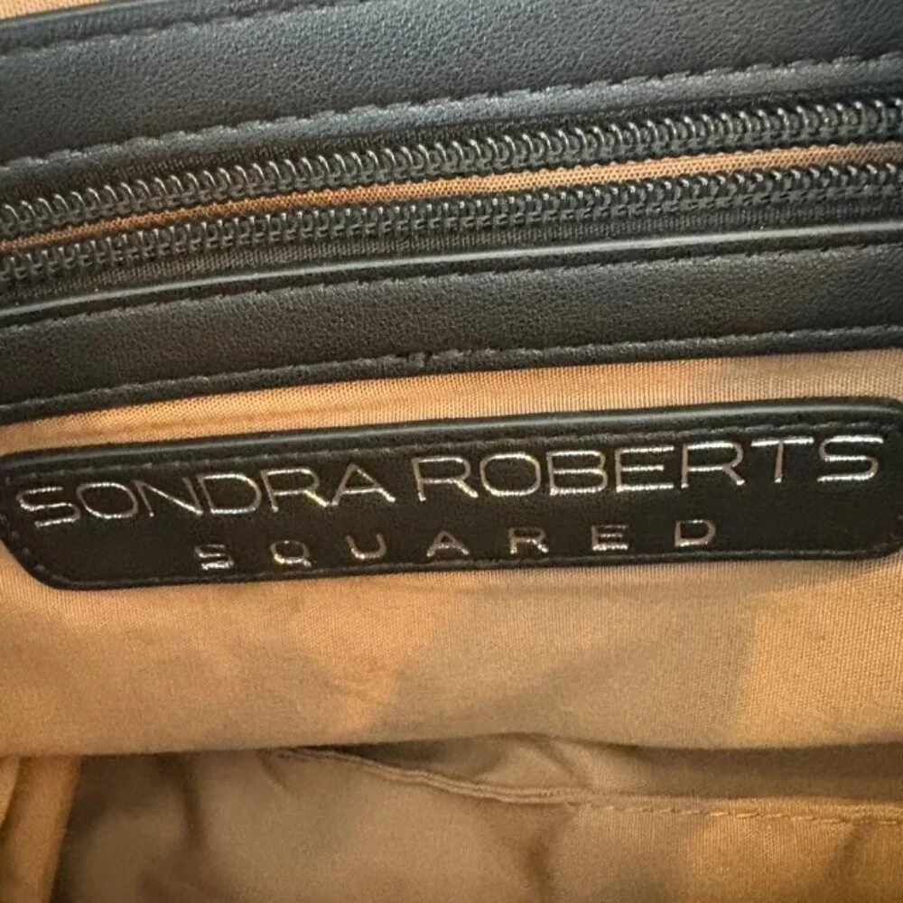 Sondra Roberts Squared Black Vegan pebbled Leather handbag satchel - Picture 6 of 12